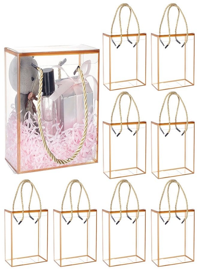 BENECREAT 10 Set Transparent Favor Boxes, 5.5x5.5x3 Inch Treat Gift Boxes with Goldenrod Border Lace and Handle for Candy Chocolate, Party Favors, Christmas Gift Packaging - Image 1